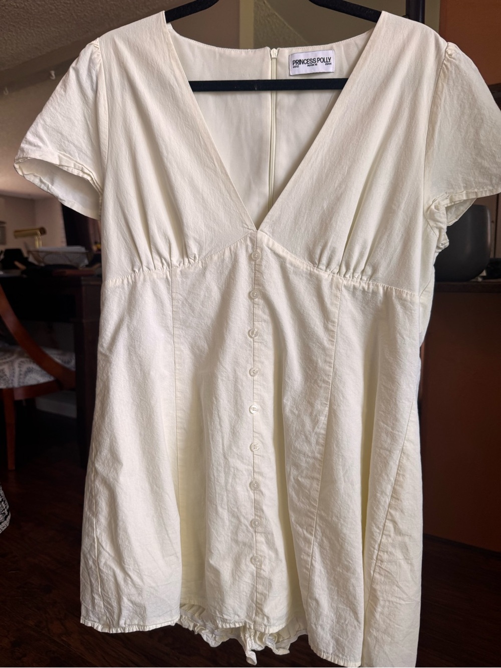 Princess Polly Pale Yellow Button-Front V-Neck Mini Dress